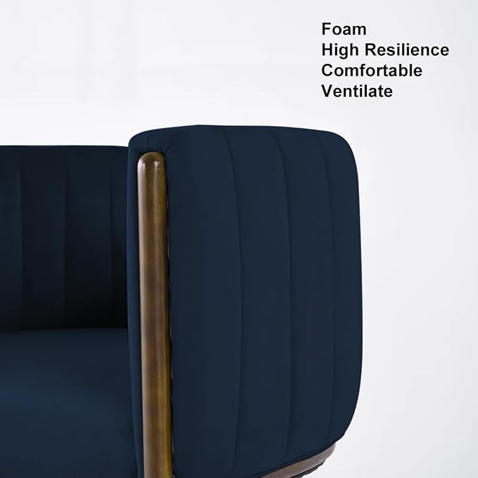 Velvet Fluted Accent Chair for Living Room with Wood Frame, High Resilience Foam, Elegant Modern Armchair (Blue)