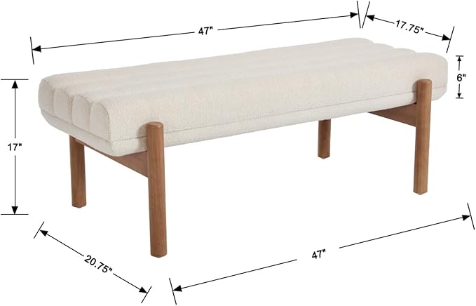 47" Modern Upholstered End of Bed Bench, Beige Chenille Channel Tufted Entryway Bench with Wood Legs, Comfy Bedroom Bench Long Ottoman for Living Room Hallway Vanity Room