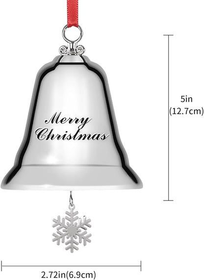 Styleonme Decorative Bells, Christmas Ornaments 2025, Engraved It's Merry Christmas 2025, Silvery Bells Decoration with Pendants Snowflakes