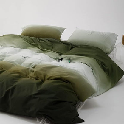 CLOTHKNOW Green White King Size Comforter Set Olive Green Gradient Bedding Comforter Sets Soft Olive Comforter with 2 x Pillow Cases