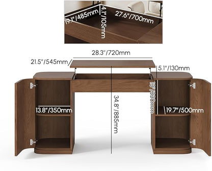 homary Modern 59.8" Standing Desk with Lift-Top & Ample Storage, Fluted Engineered Wood Home Office Desk with 2 Doors, Walnut