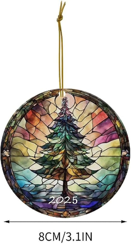 Christmas Ornaments 2025, Stained Glass Style, Round Fun Acrylic Decoration Gifts (Christmas Tree)