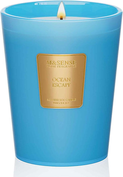 M&SENSE Ocean Escape Scented Natural Soy Wax Candle, 14.1oz 60 Hours Long Lasting Slow Burning Candles for Home Decor, Aromatherapy Candle for Stress Relief