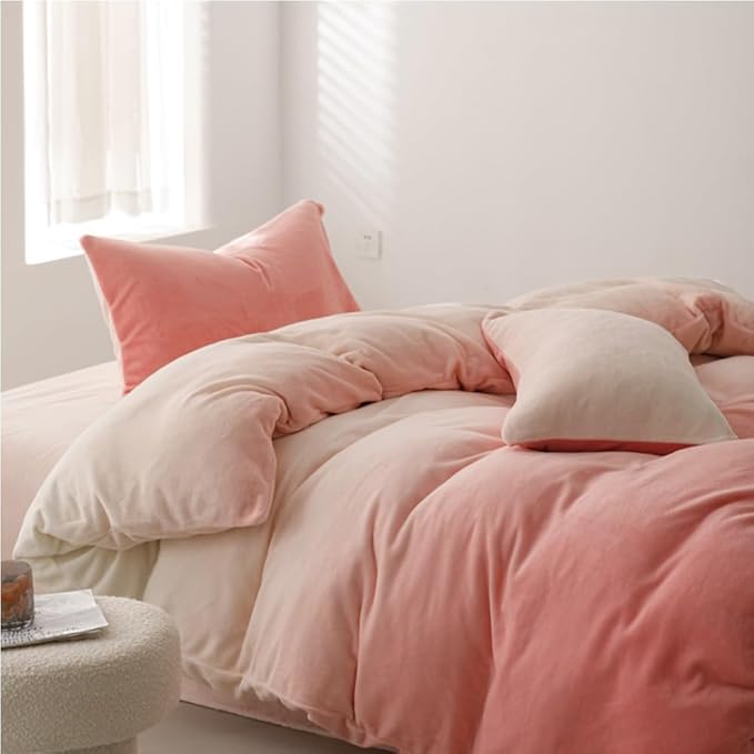 CLOTHKNOW Pink White Comforter Sets Twin/Twin XL Gradient Blush Velvet Bedding Comforter Sets Mauve Bed Sets Pink Bedding Sets Soft