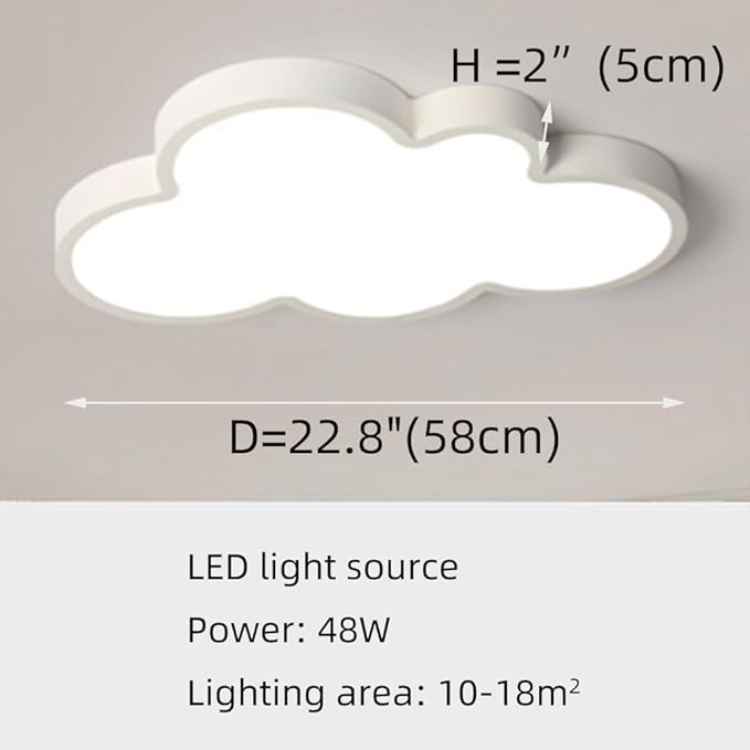 Cloud-Shaped Ceiling Light for Kids Room - 3-Color Adjustable, Dimmable LED Nursery Light, Flush Mount Modern Ceiling Lamp for Bedroom, Playroom (White) 22IN 48w