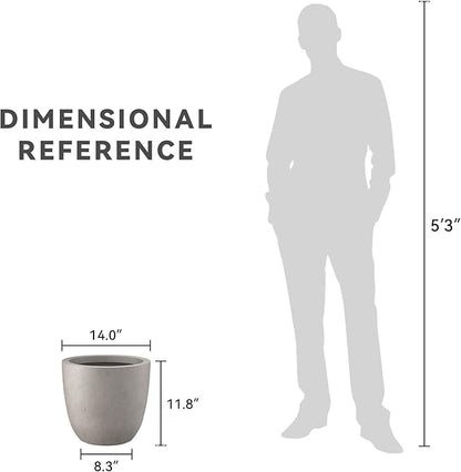 Kante 14 Inch Dia Round Concrete Planter, Indoor Outdoor Large Plant Pot with Drainage Hole and Rubber Plug for Home Patio Garden, Weathered Concrete