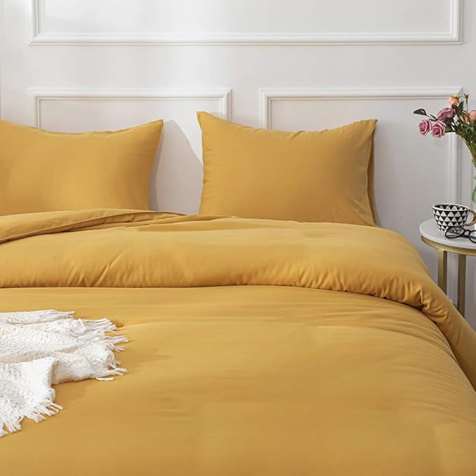 CLOTHKNOW Mustard Yellow Full Comforter Set 3Pcs Dark Yellow Bedding Comforter Sets Turmeric Comforter Full Size Soft Yellow Comforter Sets Full
