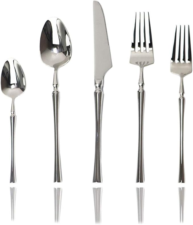 JASHII 20-piece 18/10 Stainless Steel Silver Flatware/Cutlery/ Set Service for 4 Person, Include Knife/Fork/Spoon, Mirror Polished (Silver)
