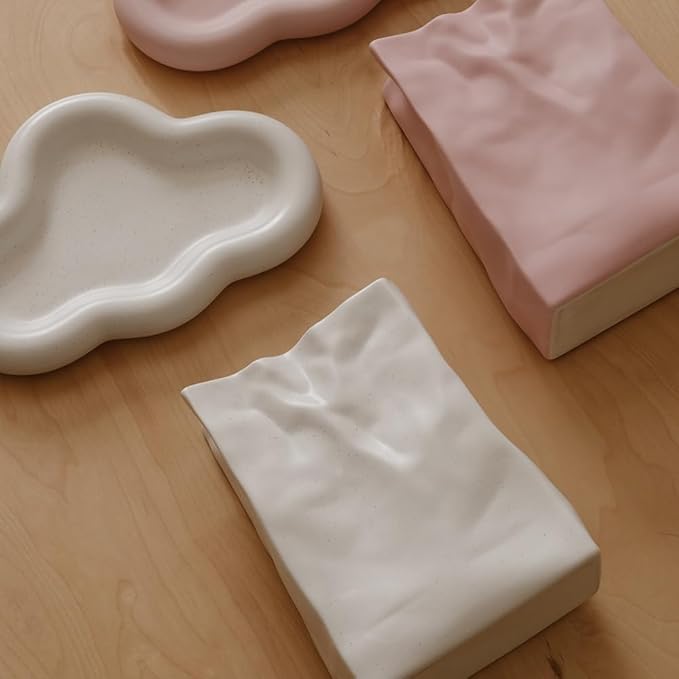 WENSHUO Crinkle Paper Bag Shape Ceramic Flower Vase, Large Capacity for Flower Arrangement, Bookshelf Decorative (Nacre White)