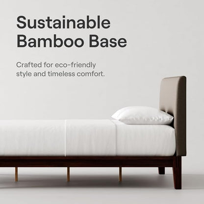 Nectar Bamboo Platform Bed Frame & Upholstered Headboard - Twin XL - Walnut/Slate - Floating Center Support Legs -12” Height - Easy Tool Free Set Up - Sturdy Wooden Support Slats - Holds Up To 500 lbs