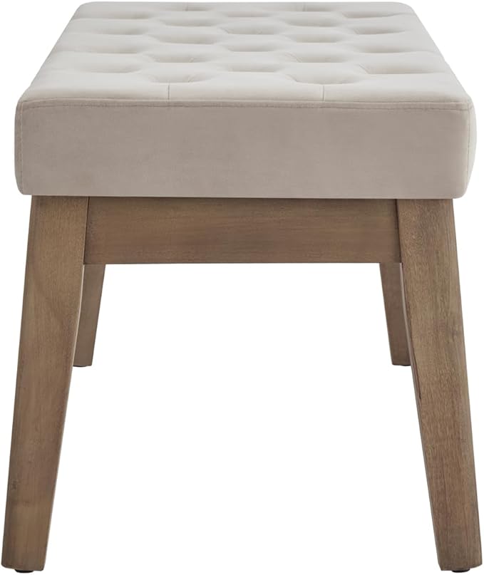 24KF Velvet Upholstered Buttons Tufted Entryway Bench with Solid Wood Leg,Bed Bench Ottoman with Padded Seat,5034-Taupe