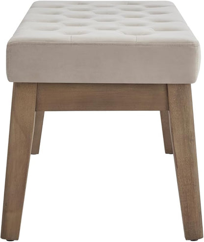 24KF Velvet Upholstered Buttons Tufted Entryway Bench with Solid Wood Leg,Bed Bench Ottoman with Padded Seat,5034-Taupe