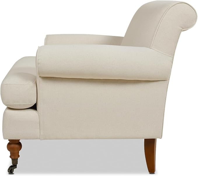 Jennifer Taylor Home Alana Lawson Accent Arm Chair Metal Casters, Light Beige Linen