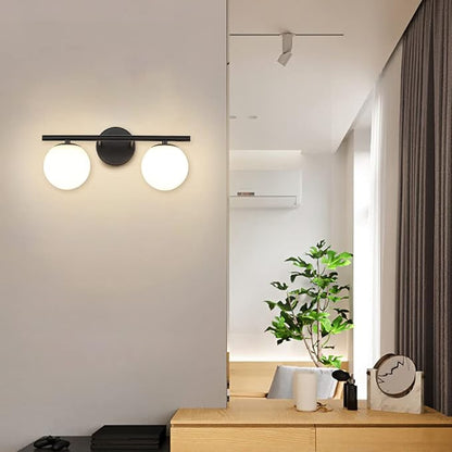 New Bathroom 2 Vanity Light Fixtures Brushed Black Milk White Globe Glass Shade Modern Wall Bar Sconce Over Mirror
