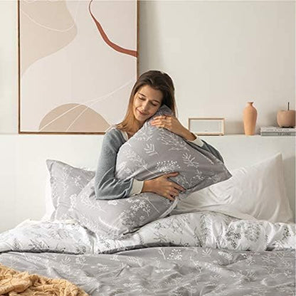 Bedsure California King Comforter Set - Grey Bed Set, 3 Pieces Cute Floral Bedding, 1 Soft Reversible Botanical Flowers Comforter and 2 Pillow Shams
