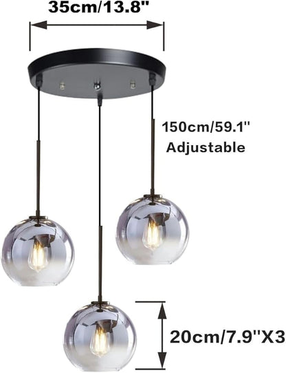 KCO Lighting 3 Pendant Light Fixtures Ceiling Hanging Large Glass Cluster Chandelier Nordic Mercury Glass Pendant Light Modern Cluster Pendant Light Fixture