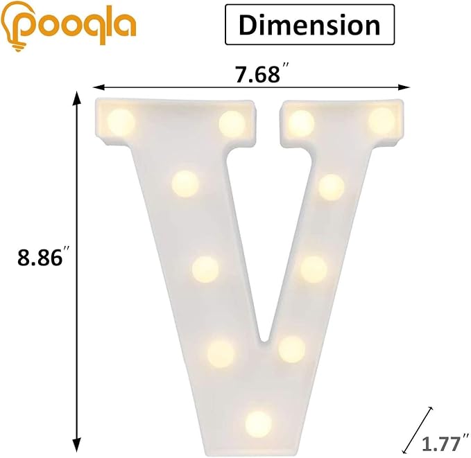 Pooqla LED Marquee Letter Lights, Warm White and Cool White Decorative Lighted Letters, Light Up Alphabet Letters for Boys Girls, Party, Wedding, Bar, Night Light, Birthday Decoration, Letter V