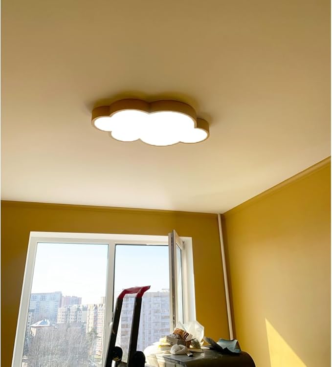 Cloud Shape LED Ceiling Light Fixture, 27 inch, Yellow, 54W, Dimmable with Remote, 4 Color Temperatures,for Kids Room/Bedroom Study/Nursery Ceiling Light