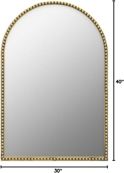 Arched Wall Mirror for Bathroom, 30"x40" Metal Beaded Frame Decorative Accent Mirror, Large Modern Distressed Hanging Wall Decor for Washroom, Bedroom, Living Room, Entryway, Antique Gold