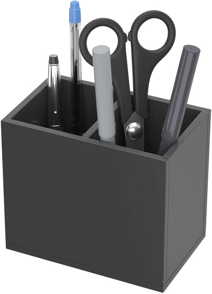 NIUBEE Acrylic Pen Holder 2 Compartments, Black Pencil Organizer Cup for Countertop Desk Accessory Storage