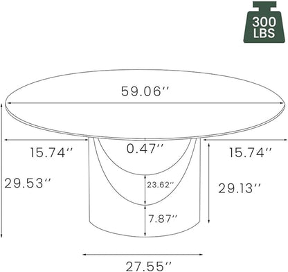 POVISON Round Dining Table for 6, 59" Matte Black Sintered Stone Tabletop Dining Table with Bronze Carbon Steel Pedestal, Modern Dining Room Table for Kitchen, Living Room (Table Only)