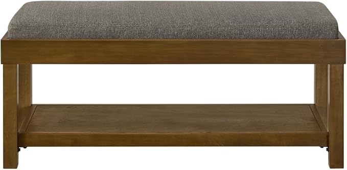 24KF Large Rectangular Storage Bench,Upholstered Seat Cushion,Ottoman Coffee Table with Removable Granite Cushion for Living Room,Entryway Bench Bed Bench with Solid Wood Shelf,5069-Granite