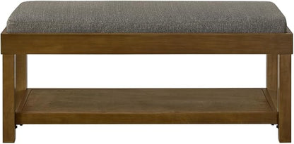 24KF Large Rectangular Storage Bench,Upholstered Seat Cushion,Ottoman Coffee Table with Removable Granite Cushion for Living Room,Entryway Bench Bed Bench with Solid Wood Shelf,5069-Granite
