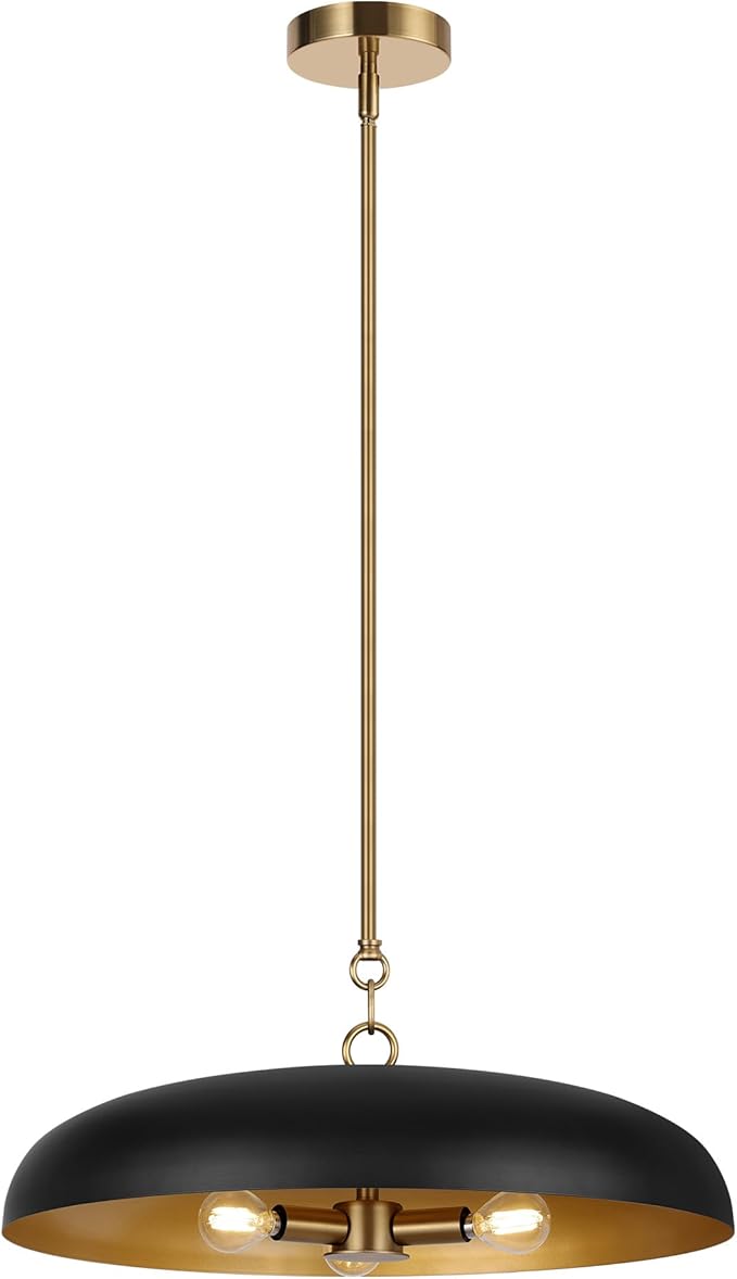 LamQee 20 Inch Oversized Large Pendant Lights, 3-Lights Black and Gold Modern Dome Chandelier, Industrial Metal Pendant Lighting Fixture Ceiling Hanging for Kitchen Island, Dining Room Over Table, Bar