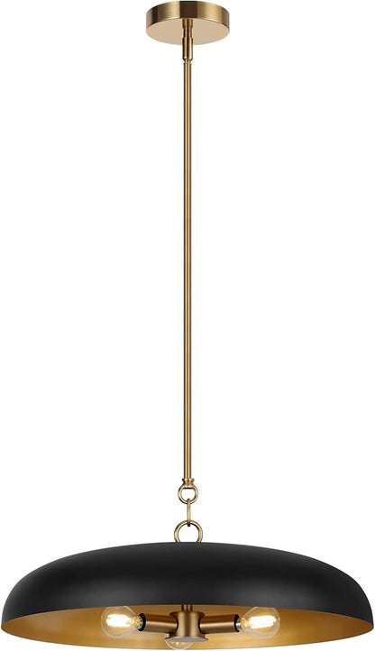 LamQee 20 Inch Oversized Large Pendant Lights, 3-Lights Black and Gold Modern Dome Chandelier, Industrial Metal Pendant Lighting Fixture Ceiling Hanging for Kitchen Island, Dining Room Over Table, Bar