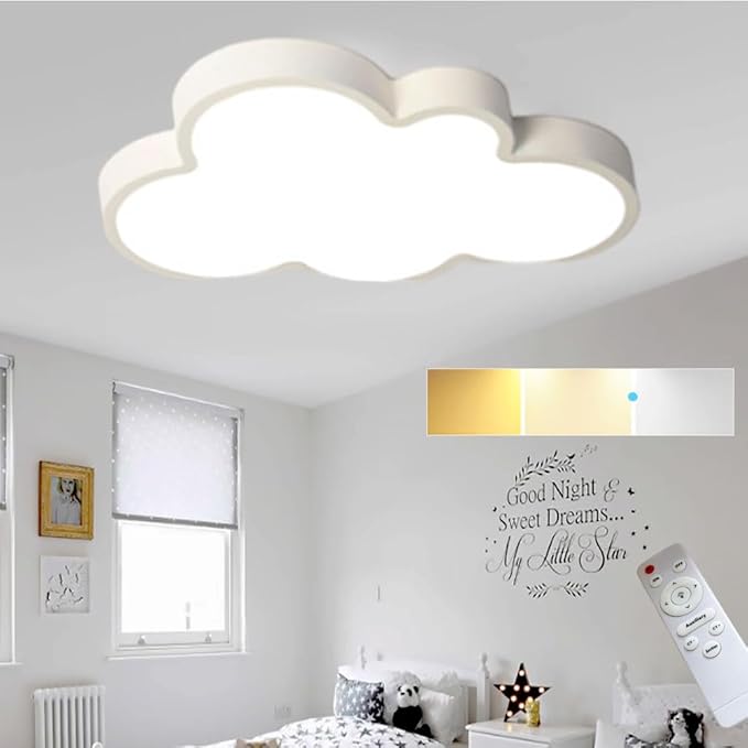 Cloud Lights for Ceiling White 26" 54w Close to Ceiling Light Fixtures with Remote Cloud Shaped Led Ceiling Lamp Flush Mount Lighting Fixture for Girls Children's Room/Kindergarten