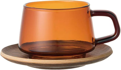 KINTO 21742 SEPIA Cup & Saucer, 9.1 fl oz (270 ml), Amber, Heat-Resistant Glass, Gift, Present