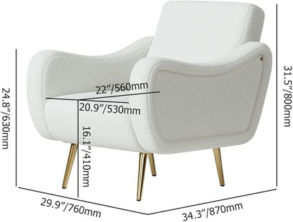 homary White Boucle Accent Chair with Gold Metal Legs, Modern Plush Armchair for Living Room, Reading Chair with High-Density Foam Cushion