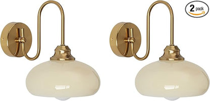 KCO Lighting Brass Gold Wall Sconces Set of 2 Mid Century Glass Wall Sconces Set of Two Modern Globe Wall Light Round Wall Light Bedroom Fixtures 2 Pack