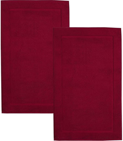 Hawmam Linen 21 x 34 inches, Pack of 2-100% Ring Spun Cotton Bathroom Rug Floor Towel, Red