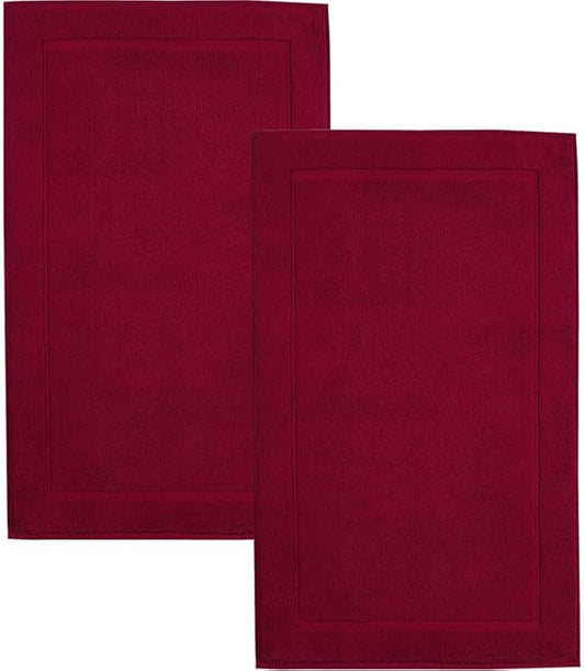 Hawmam Linen 21 x 34 inches, Pack of 2-100% Ring Spun Cotton Bathroom Rug Floor Towel, Red