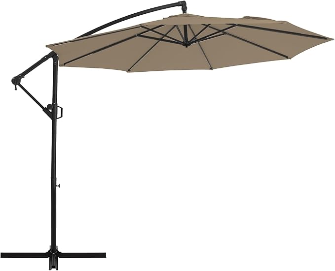 wikiwiki 10ft Patio Umbrellas Offset Outdoor Umbrella Cantilever Hanging Umbrellas w/Infinite Tilt, Fade Resistant Waterproof RECYCLED FABRIC Canopy & Cross Base, for Yard, Garden & Deck, Tan