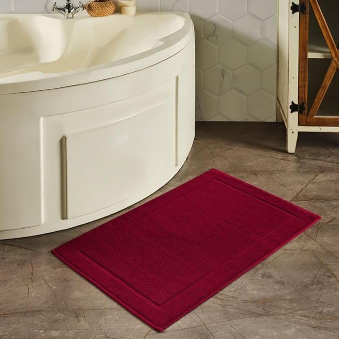 Hawmam Linen 21 x 34 inches, Pack of 2-100% Ring Spun Cotton Bathroom Rug Floor Towel, Red