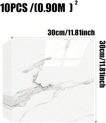 10pcs Marble Peel and Stick Backsplash Waterproof Washroom Wall Panels, Peel and Stick Tile, PVC Foam Wall Panels for Kitchen,Bathroom,Living Room,White and Grey(Not Real Tile,11.8" x 11.8")