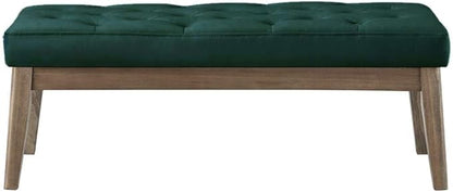 24KF Velvet Upholstered Buttons Tufted Entryway Bench with Solid Wood Leg,Bed Bench Ottoman with Padded Seat,5034-Jade