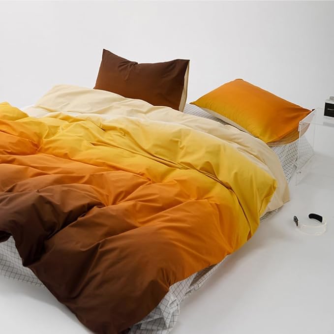 CLOTHKNOW Brown Yellow Queen Size Comforter Sets 3Pcs Orange Bedding Comforter Sets Soft Yellow Queen Comforter with 2 x Pillowcases