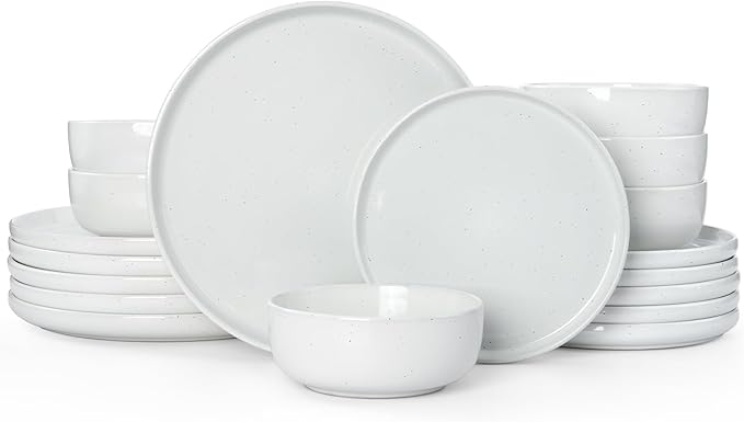 Famiware Dawn Dinnerware Sets, 18 Piece Dish Set with Speckled Design, Plates and Bowls Sets for 6, White