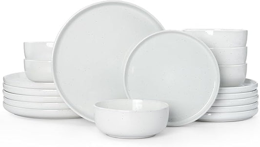 Famiware Dawn Dinnerware Sets, 18 Piece Dish Set with Speckled Design, Plates and Bowls Sets for 6, White