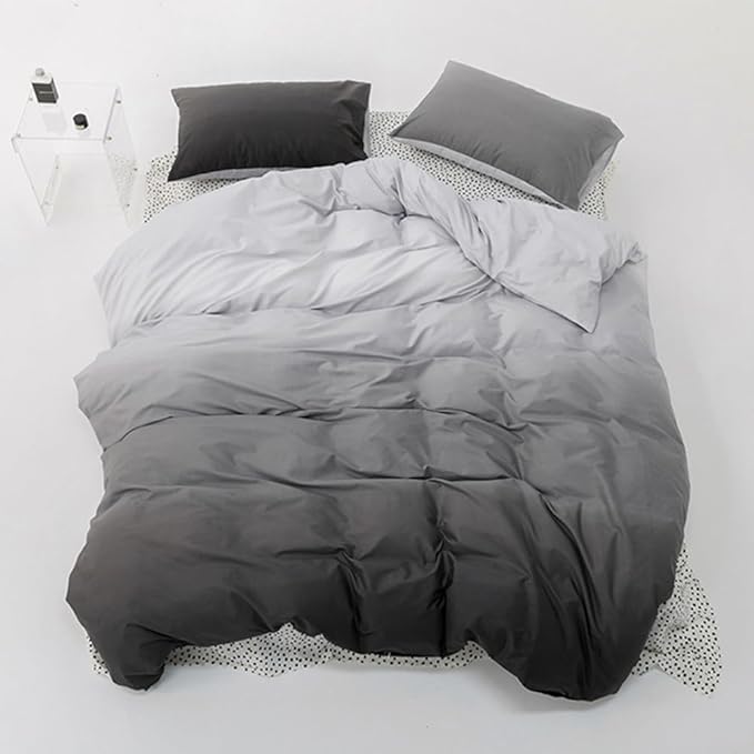 CLOTHKNOW Gray White Full Size Comforter Sets Grey Gradient Bedding Gray Bed Full Gray 3Pcs Gray Full Gradient Gray