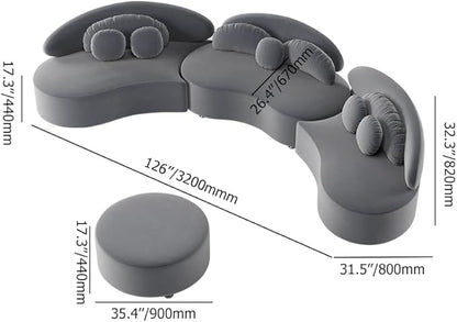 homary Modern 7 Seat Sectional Sofa Curved Modular Beige Velvet Upholstered with Ottoman (Deep Gray, 145.7" L x 31.5" W x 30.7" H)