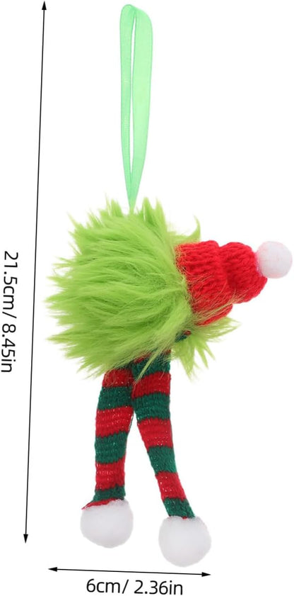 VILLCASE 6pcs Holiday Furry Christmas Decorations Plush Pom Pom Balls with Santa Hat and Striped Scarf Soft Long Plush Hanging Ornaments for Indoor Outdoor Seasonal Party Decor