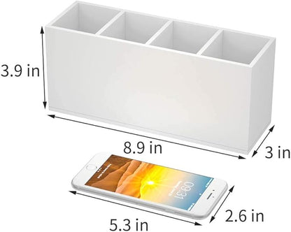 NIUBEE Acrylic Pen Holder 4 Compartments, White Pencil Organizer Cup for Countertop Desk Accessory Storage (White)