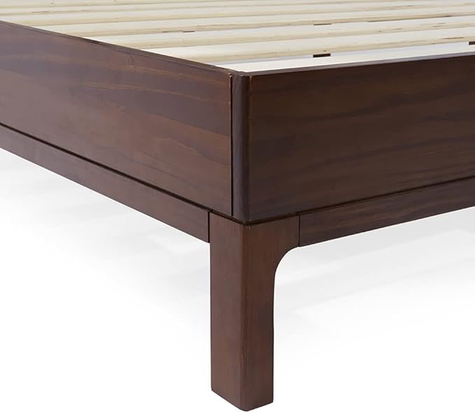 Bme Nipe 14 Inch Deluxe Bed Frame with Adjustable Headboard - Rustic & Bohemian Unique Style with Acacia Wood - No Box Spring Needed - 12 Strong Wood Slat Support - Easy Assembly - Twin, Walnut