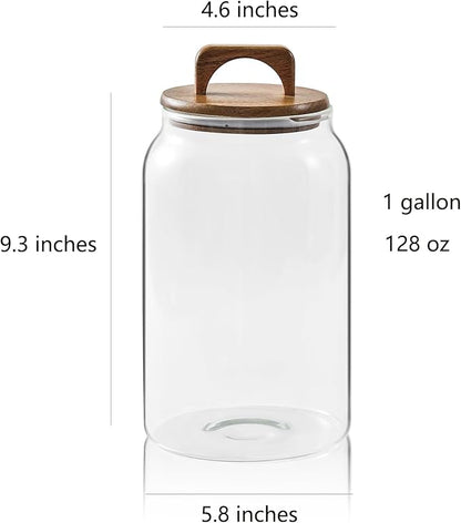 Sweejar Large Glass Candy Jar with Wooden Lid, 1 Gallon Glass Canister with Airtight Lid for Sugar/Flour Storage - 1 Pack