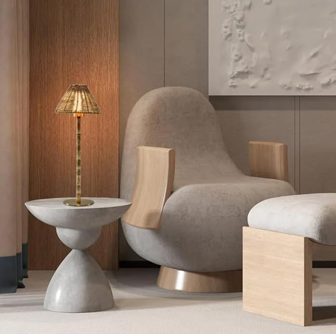 Athena-R Organic Bamboo & Rattan Cordless Table Lamps with 3-Way Brightness & Rechargeable Battery | 2-Piece Set for Bedroom, Living Room, Office & Outdoor LED Lighting