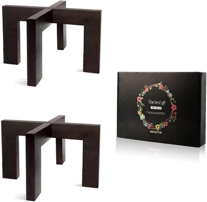 2 Pack Plant Stand Indoor Outdoor, Mid Century Plant Stand for Indoor Plants, Wood Modern Plant Holder Rattan Flower Plant stool, Low Short Boho Rustic Planter Stand, Fit 5-15 Inch Pot